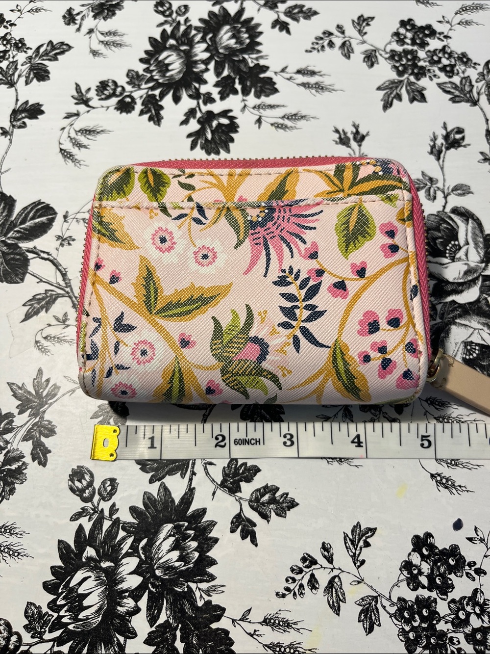 Spartina 449 Pink Floral Zip Wallet with Green and Gold Leaf Accents - Picture 5 of 7